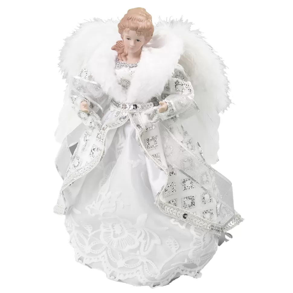 Christmas Forever ANGEL TREE TOP 12″ SILVER W/ WHITE LACE