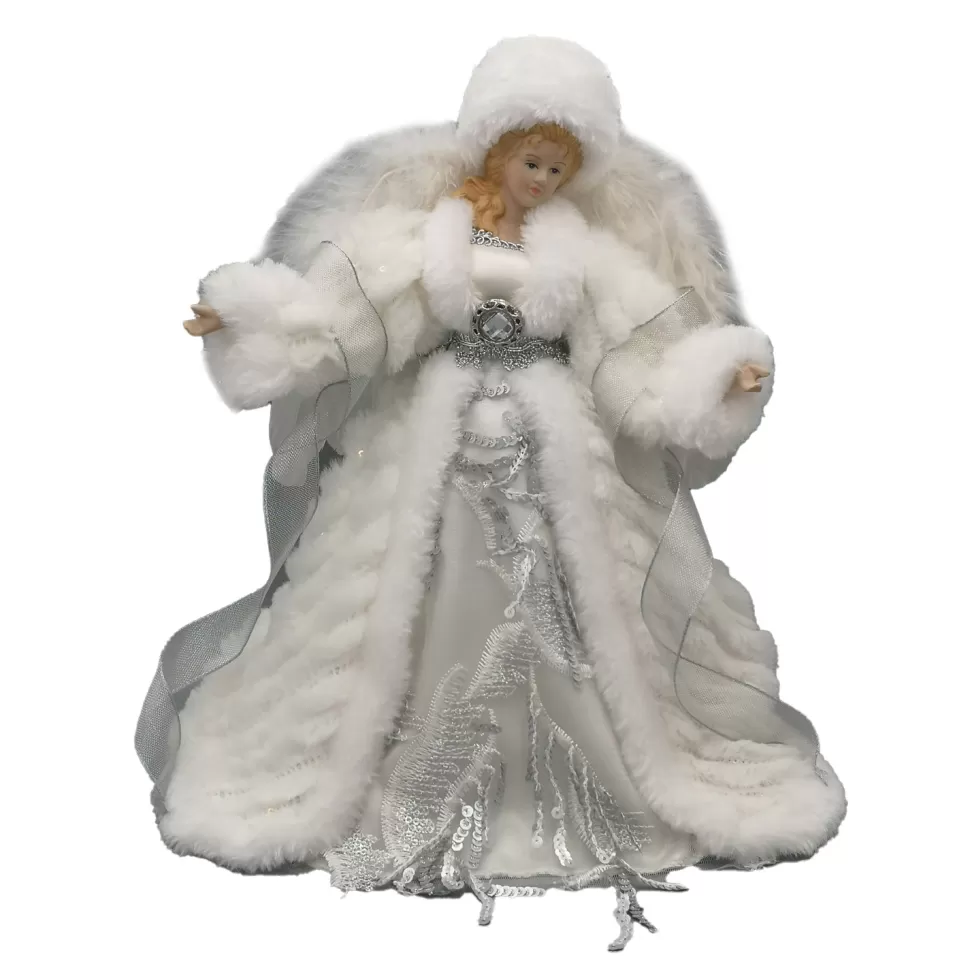 Christmas Forever ANGEL TREE TOP 12″ SILVER/WHITE W/ HAT