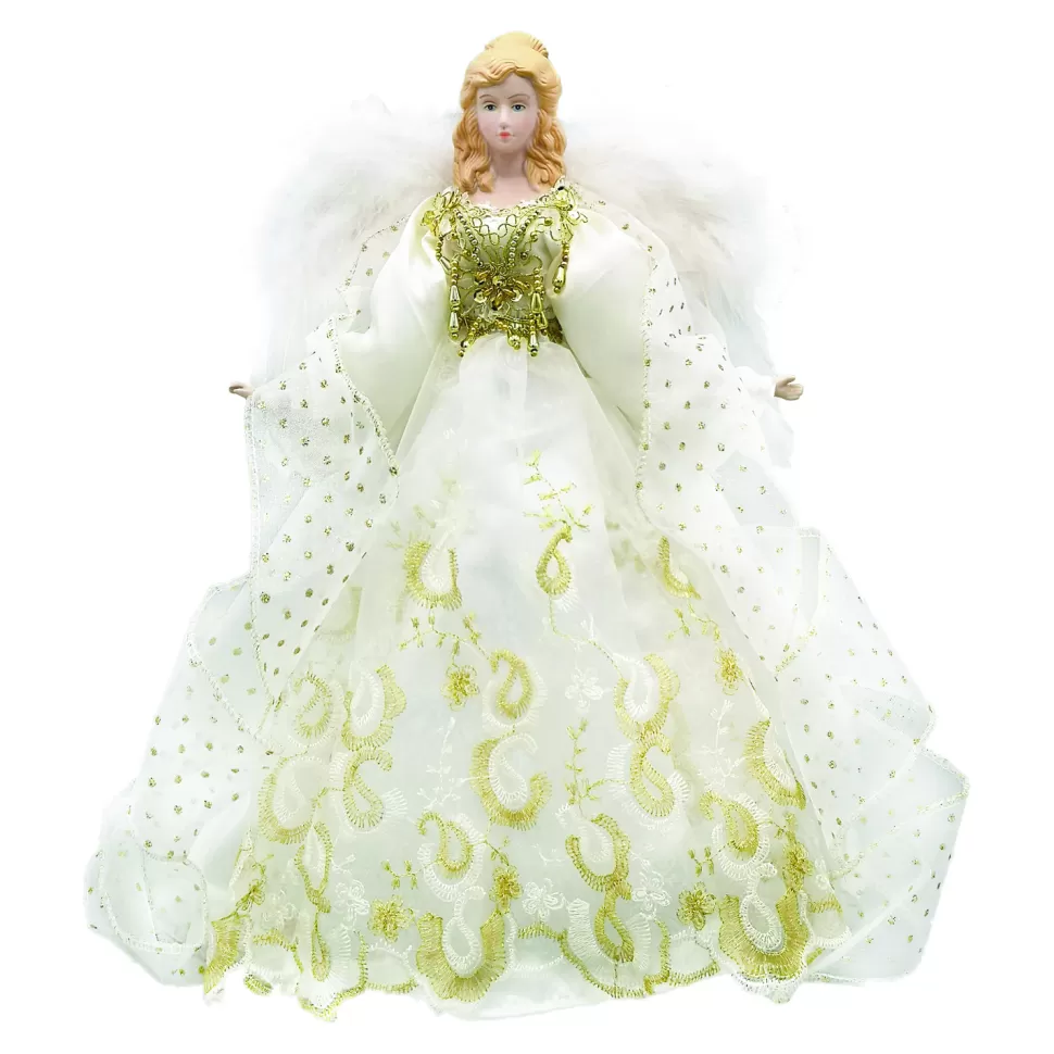 Christmas Forever ANGEL TREE TOP 16″ IVORY/GOLD W/ LED LIGHTS