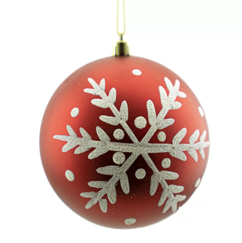 Christmas Forever BALL 100MM MATT RED W/WHT SNOWFLAKE PATTERN