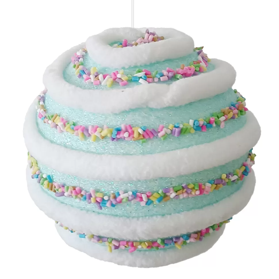 Christmas Forever BALL CANDY SWIRL 100MM BLUE W/ MULTI SPRINKLES