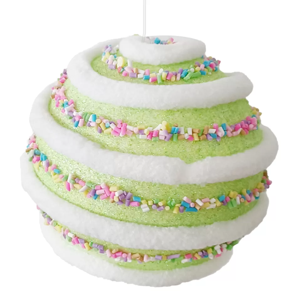 Christmas Forever BALL CANDY SWIRL 100MM GREEN W/ MULTI SPRINKLES