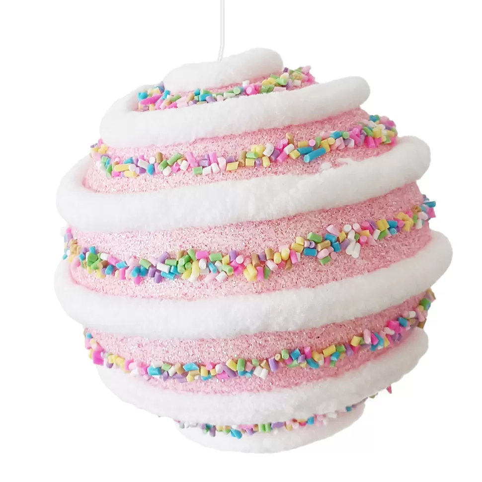Christmas Forever BALL CANDY SWIRL 100MM PINK W/ MULTI SPRINKLES