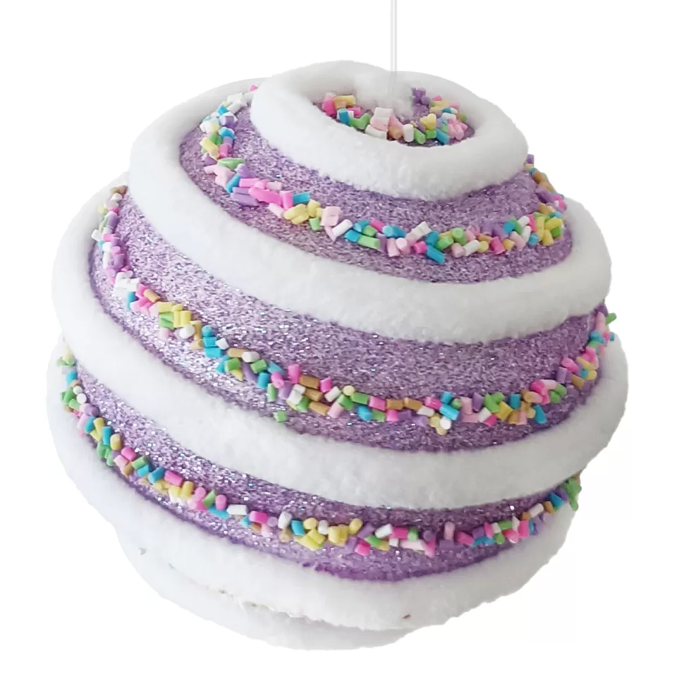Christmas Forever BALL CANDY SWIRL 100MM PURPLE W/ MULTI SPRINKLES