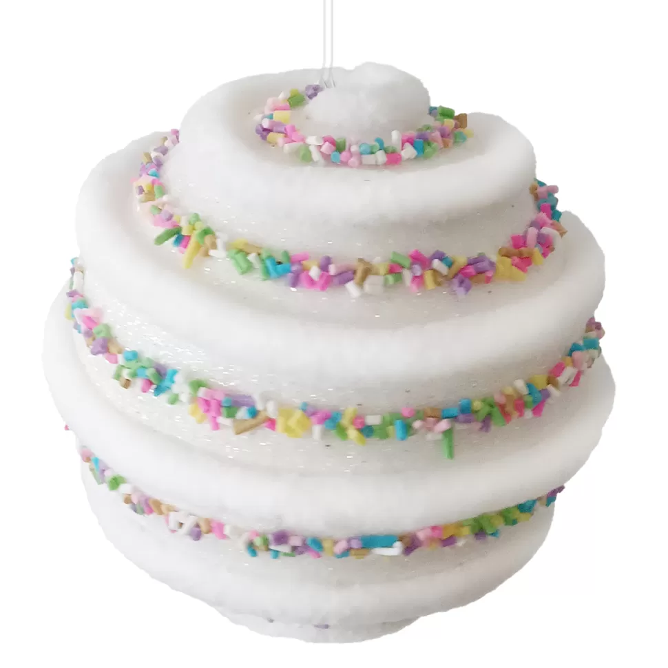 Christmas Forever BALL CANDY SWIRL 100MM WHITE W/ MULTI SPRINKLES