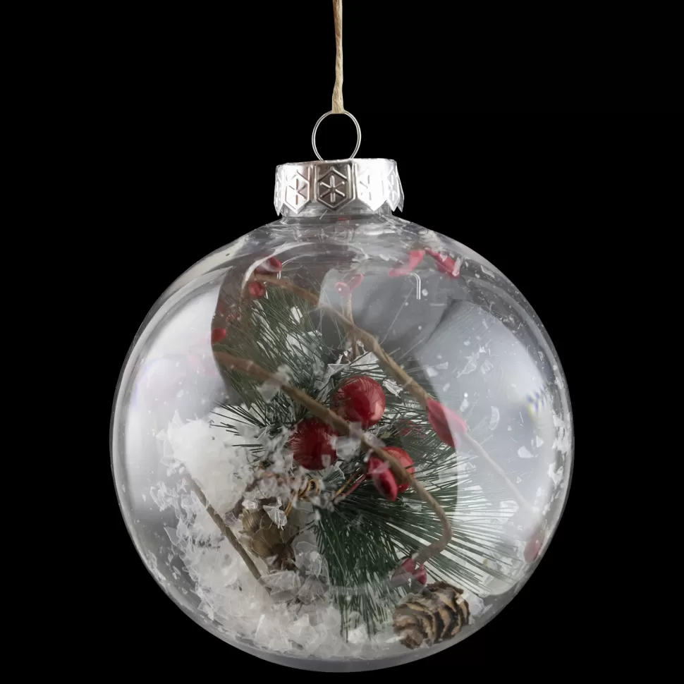 Christmas Forever BALL CLEAR 100MM CLEAR W/ GRNS & BERRIES