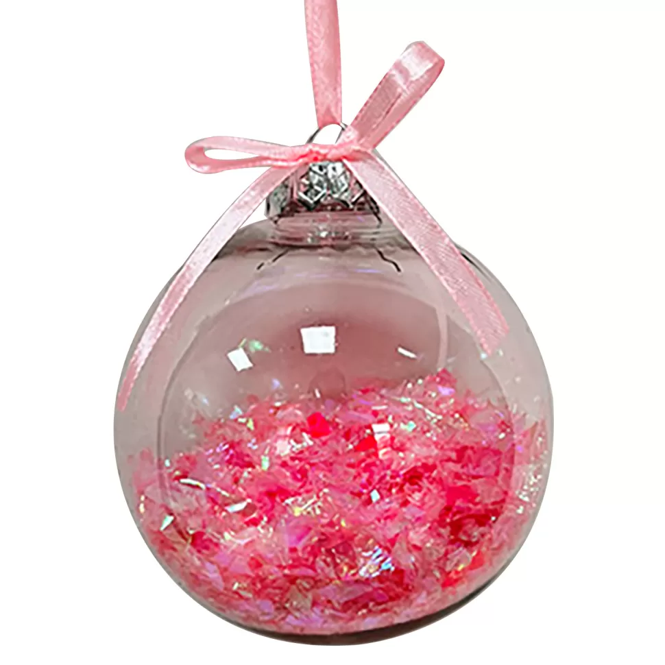 Christmas Forever BALL CLEAR 100MM W/ PINK FLAKES INSIDE