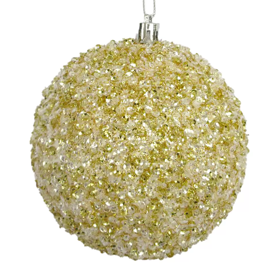 Christmas Forever BALL CLEAR BEAD & SEQUIN 100MM GOLD/ WHITE100MM
