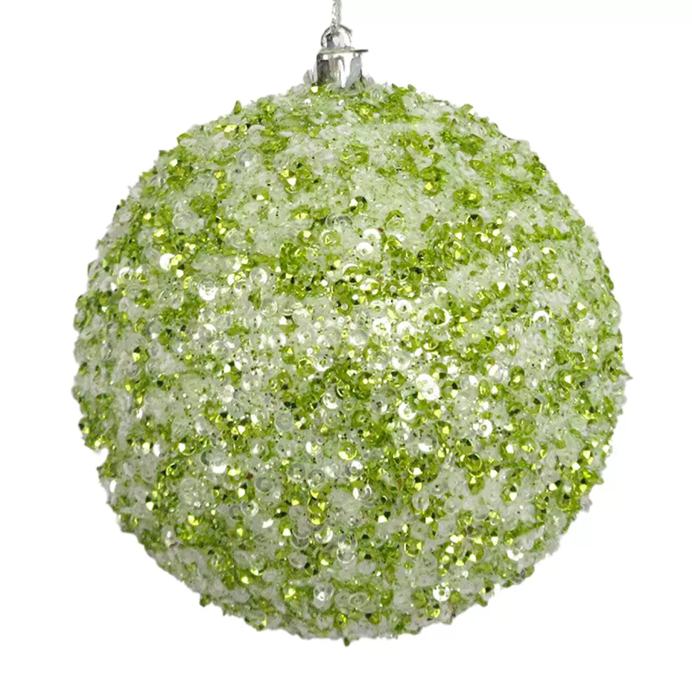 Christmas Forever BALL CLEAR BEAD & SEQUIN 100MM MINT GREEN/ WHITE
