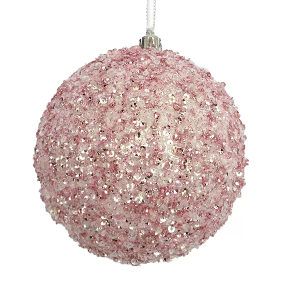 Christmas Forever BALL CLEAR BEAD & SEQUIN 100MM PINK/ WHITE