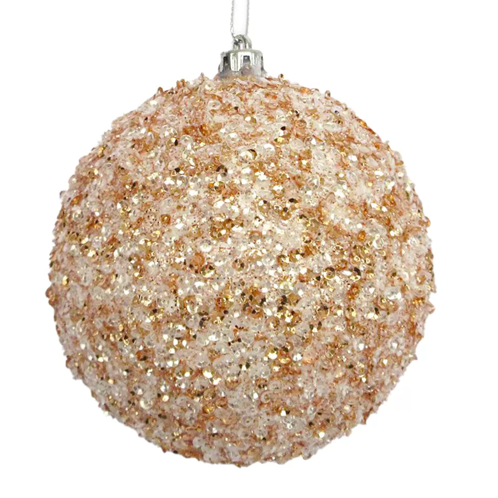Christmas Forever BALL CLEAR BEAD & SEQUIN 100MM ROSE GOLD/ WHITE