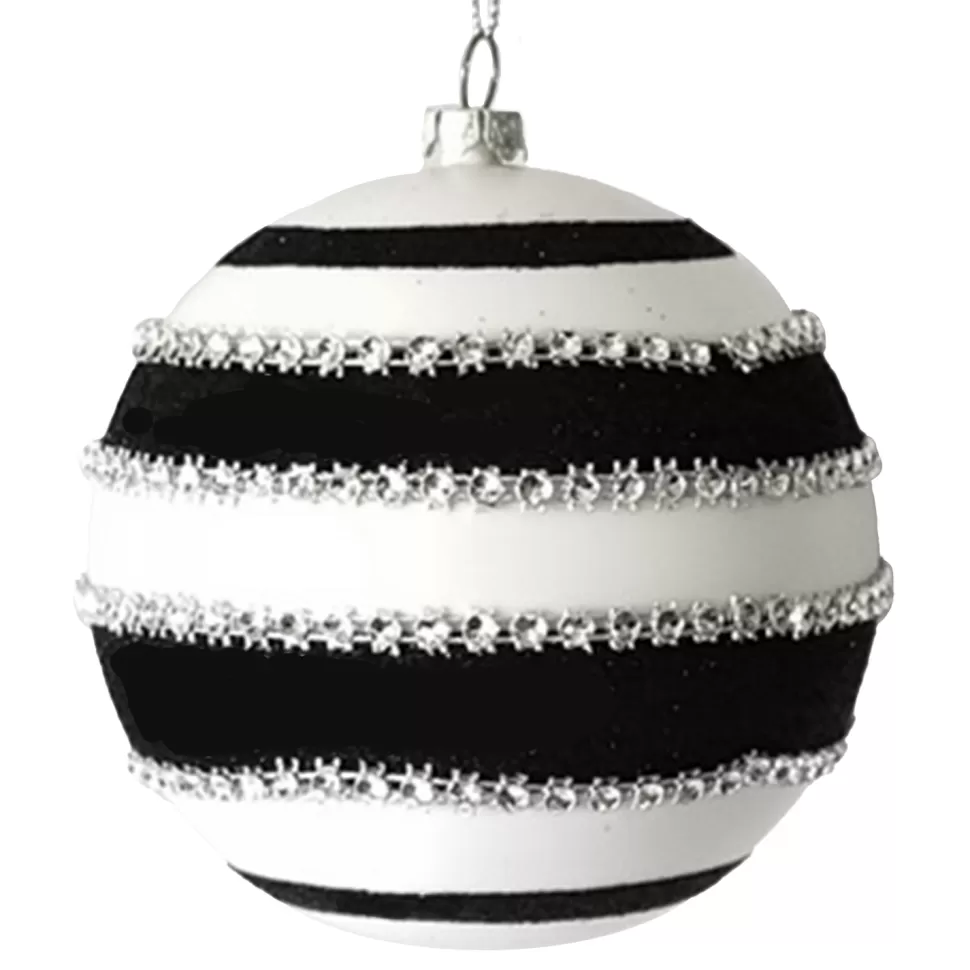 Christmas Forever BALL DECOR BLACK/WHITE 100MM BEADED SWIRL