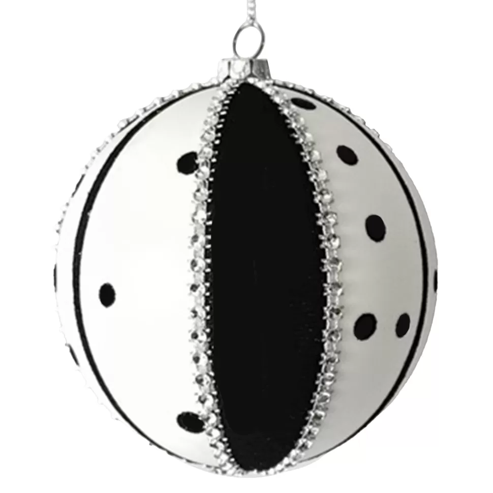 Christmas Forever BALL DECOR BLACK/WHITE 100MM DOTTED/BEADED