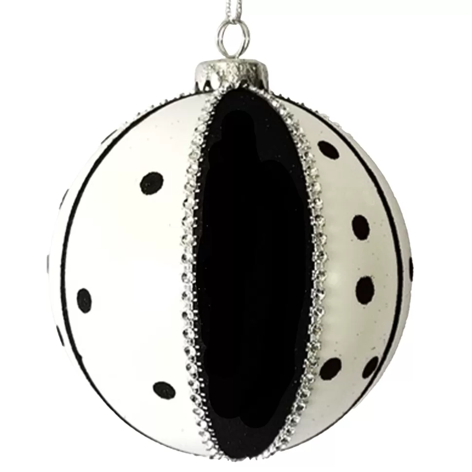 Christmas Forever BALL DECOR BLACK/WHITE 120MM4.5″ DOTTED/BEADED