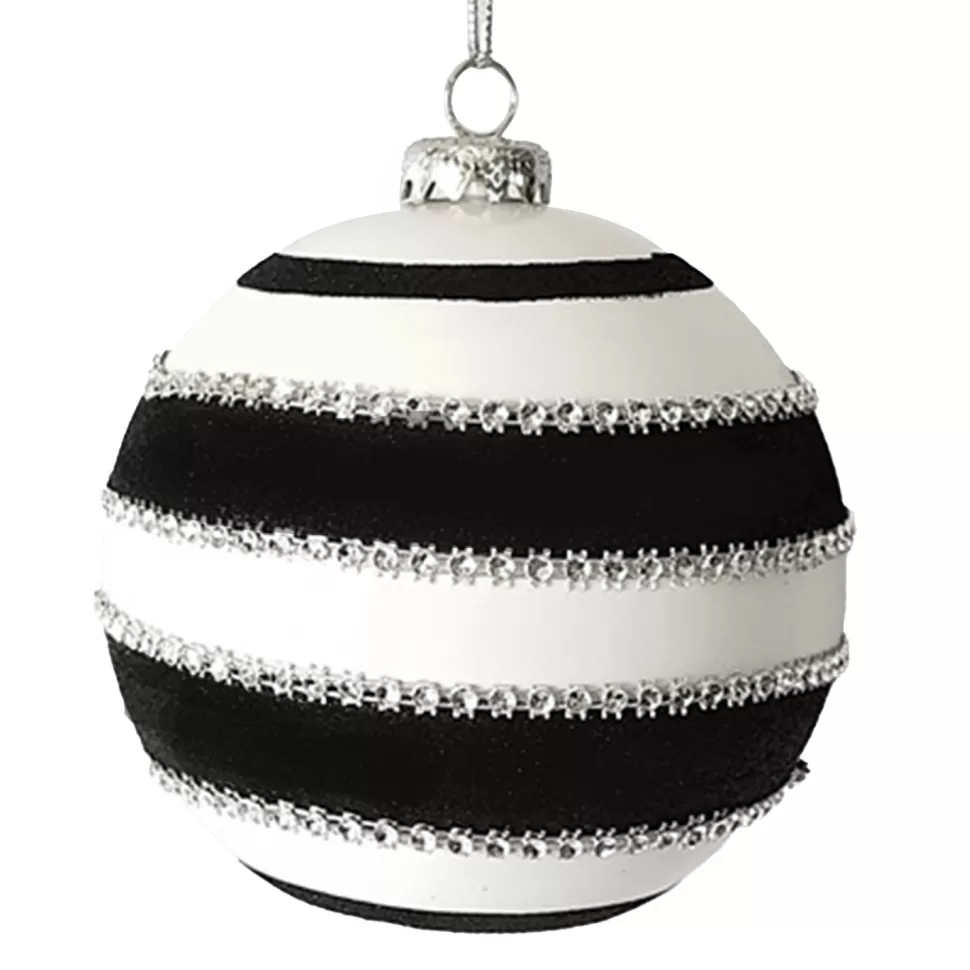 Christmas Forever BALL DECOR BLACK/WHITE 120MM BEADED SWIRL