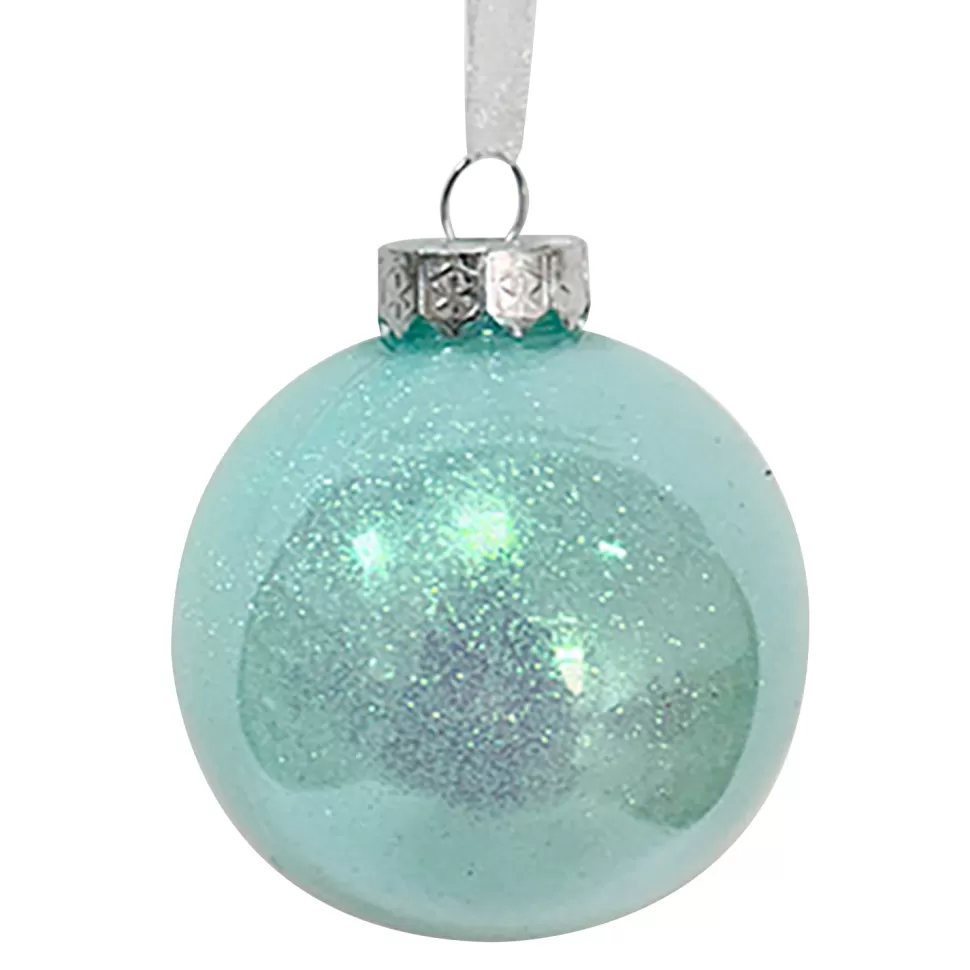 Christmas Forever BALL DECOR BLUE 80MM CLEAR W/ INSIDE GLITTER