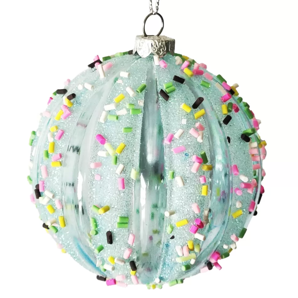 Christmas Forever BALL DECOR BLUE 80MM MELLON W/ MULTI CANDY SPRINKLE