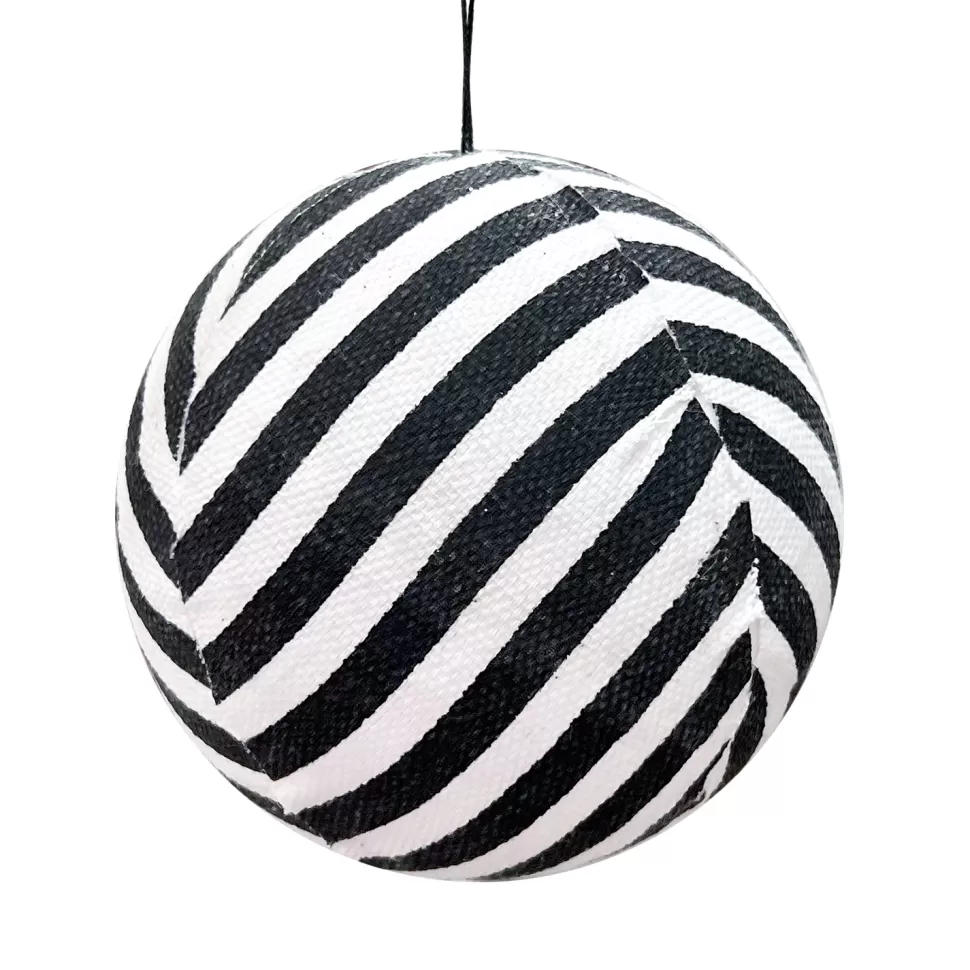 Christmas Forever BALL FABRIC 4.5″ BLACK WHITE STRIPES