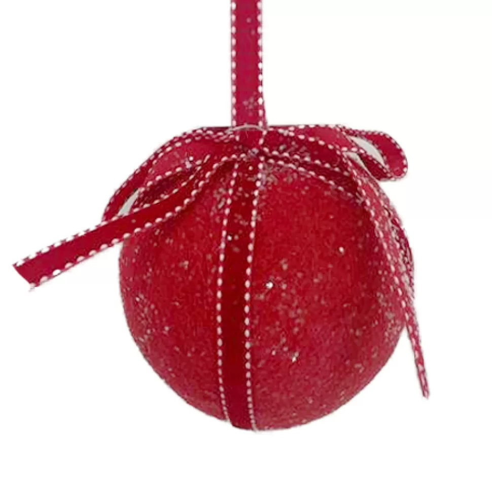 Christmas Forever BALL FABRIC 4.5″ RED FROSTED/GLITTER