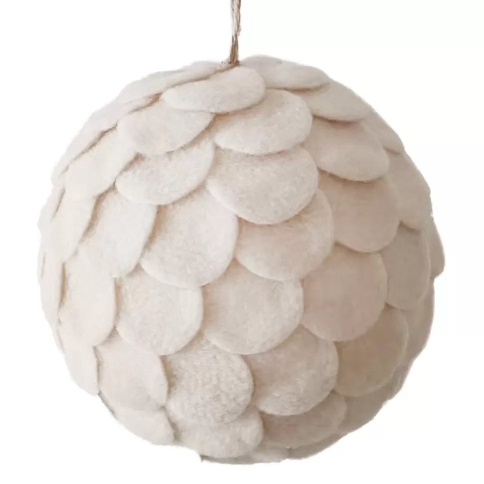 Christmas Forever BALL FABRIC FELT SCALLOP 4.5″ CREAM