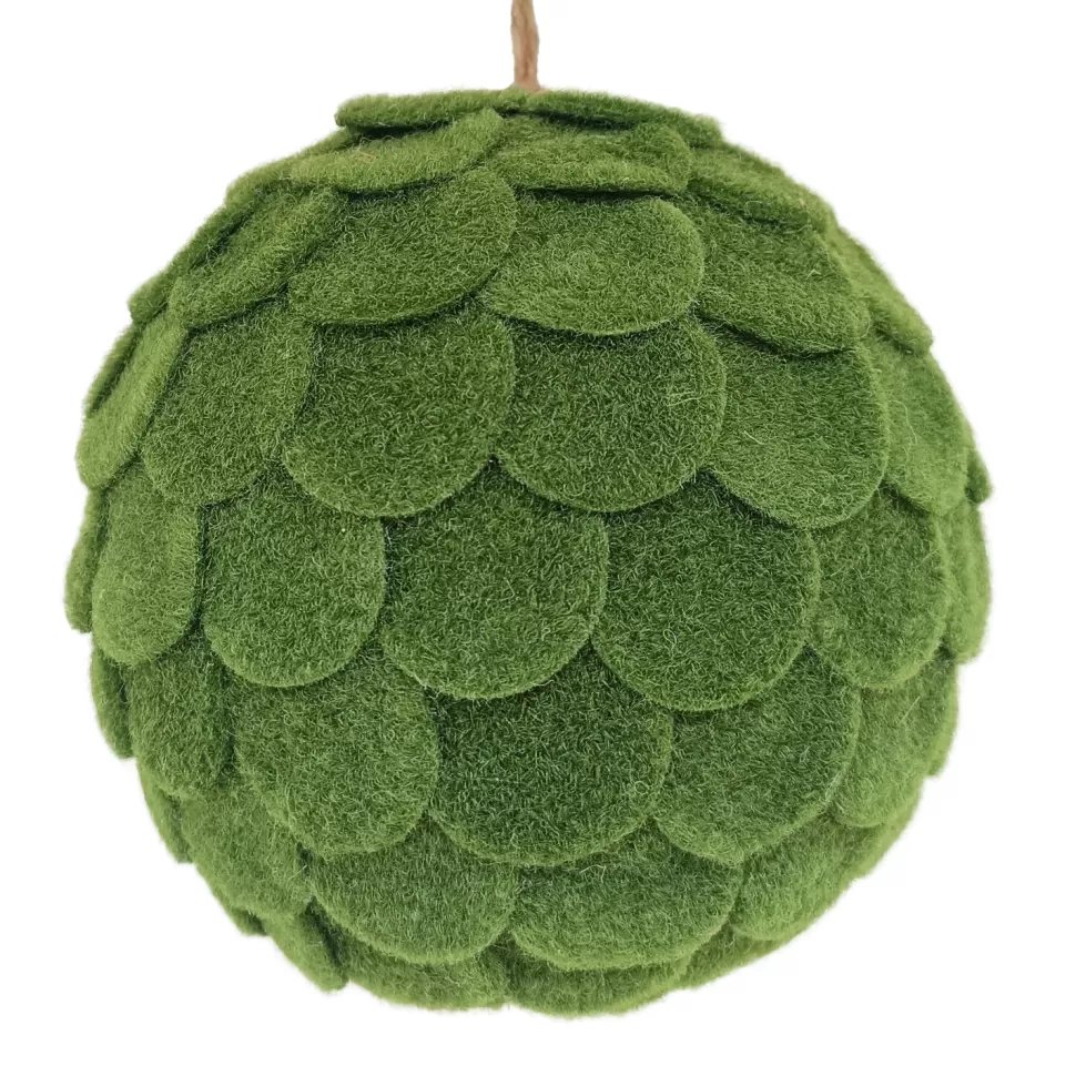 Christmas Forever BALL FABRIC FELT SCALLOP 4.5″ GREEN