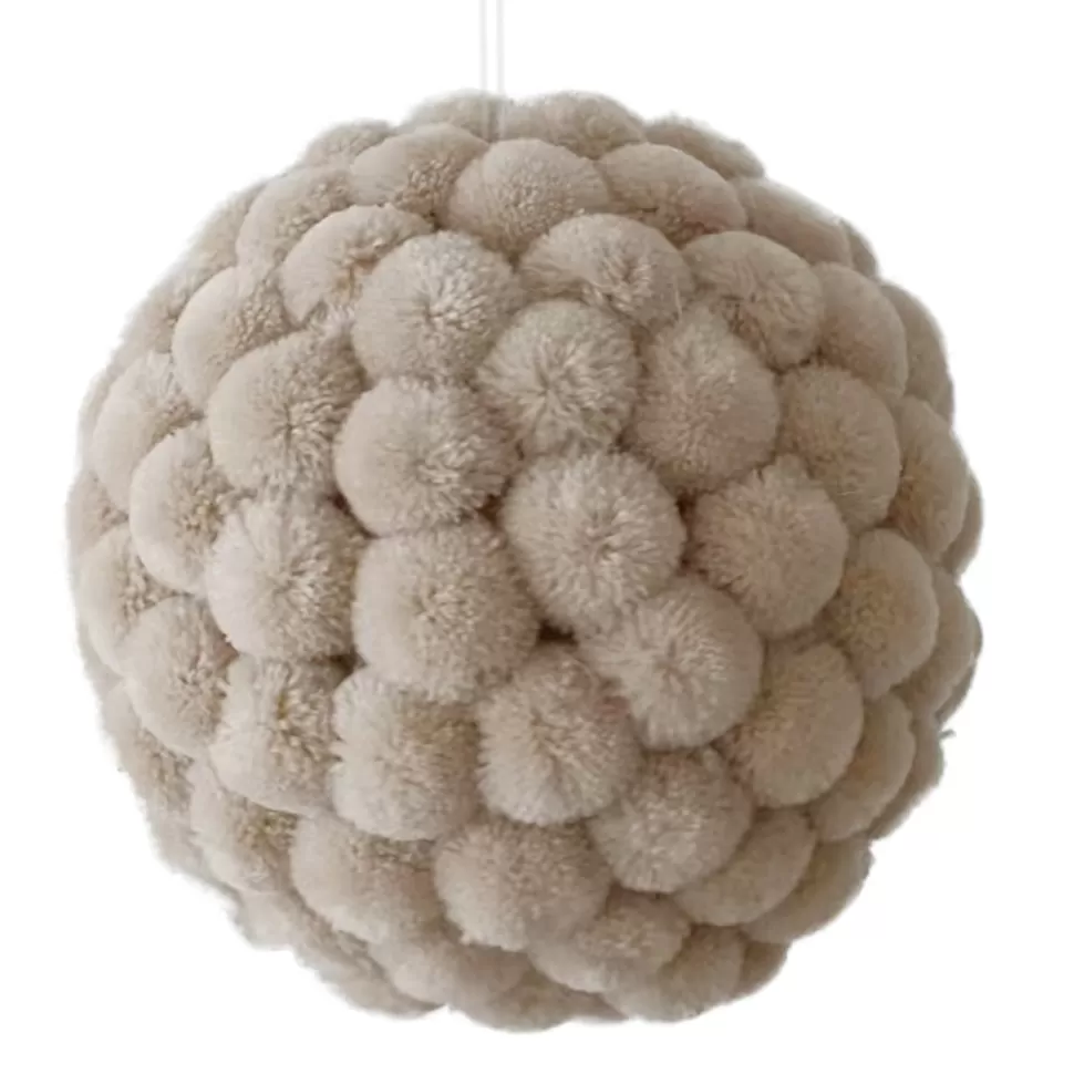 Christmas Forever BALL FABRIC POM POMS 6″ CREAM