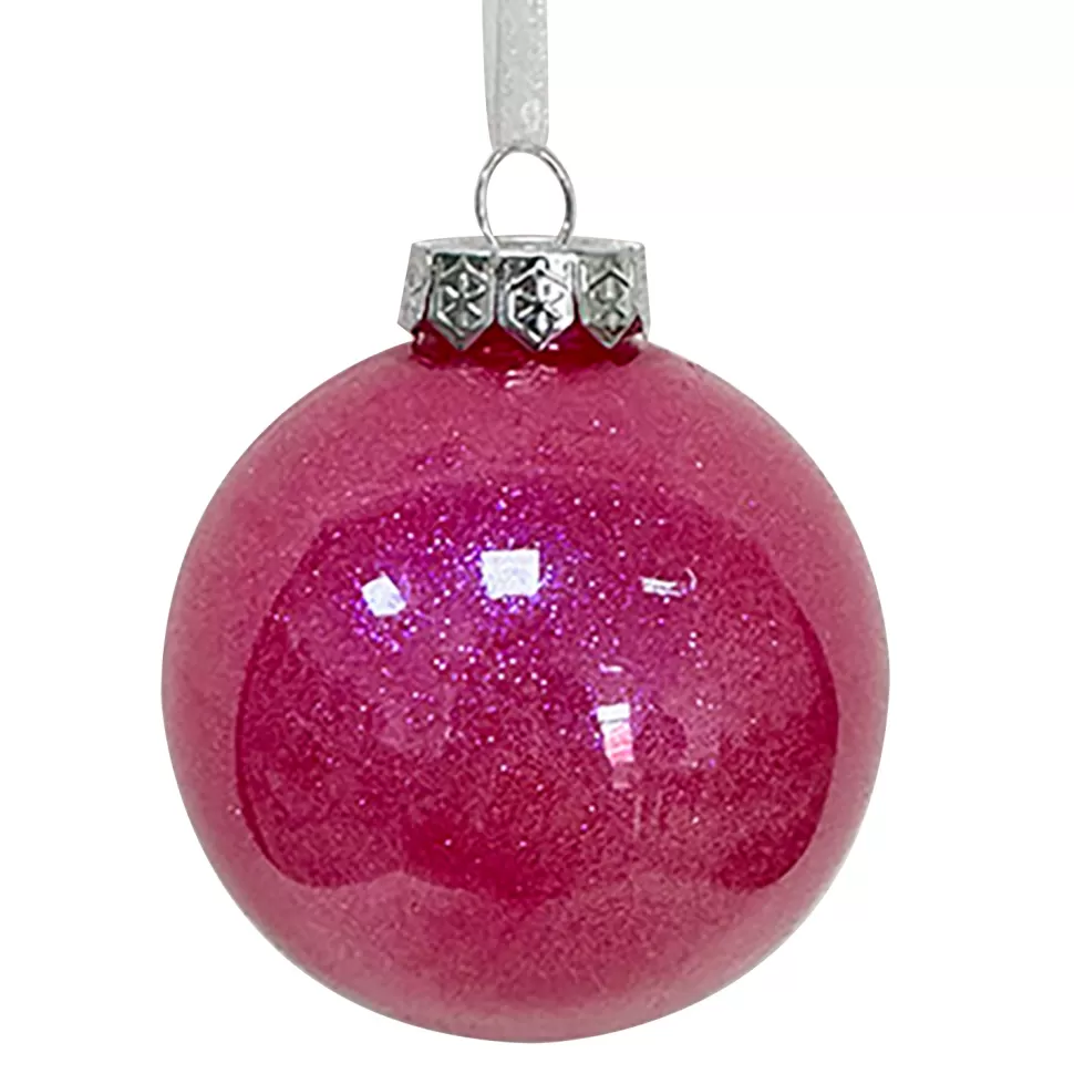 Christmas Forever BALL FUCSHIA 100MM CLEAR W/ INSIDE GLITTER