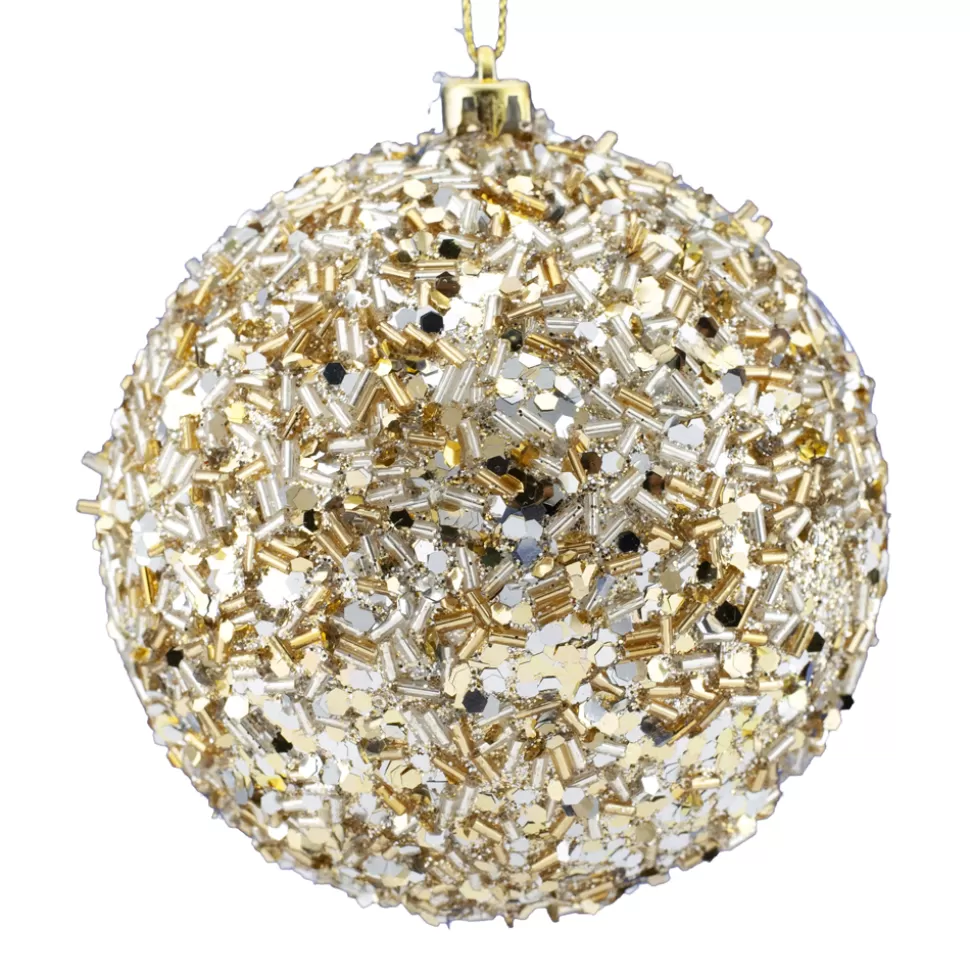 Christmas Forever BALL GLITTER & BEAD 105MM LIGHT GOLD