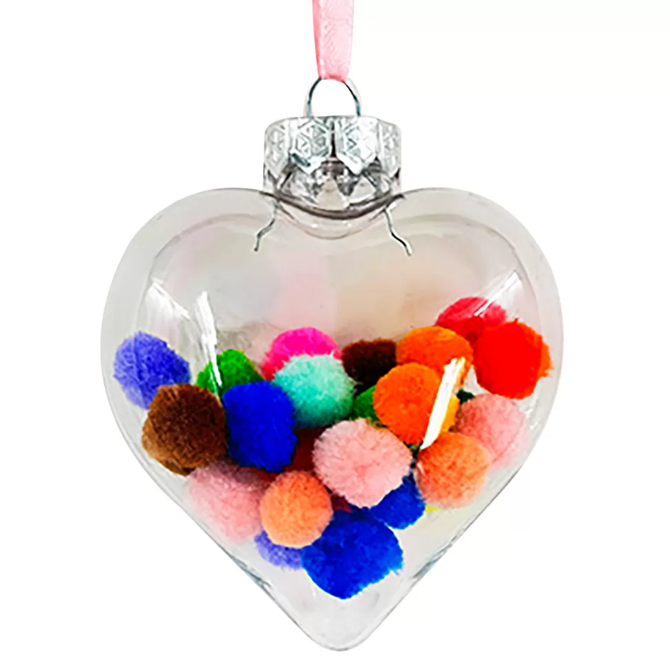 Christmas Forever BALL /HEART CLEAR 100MM W/ MULTI POM POMS