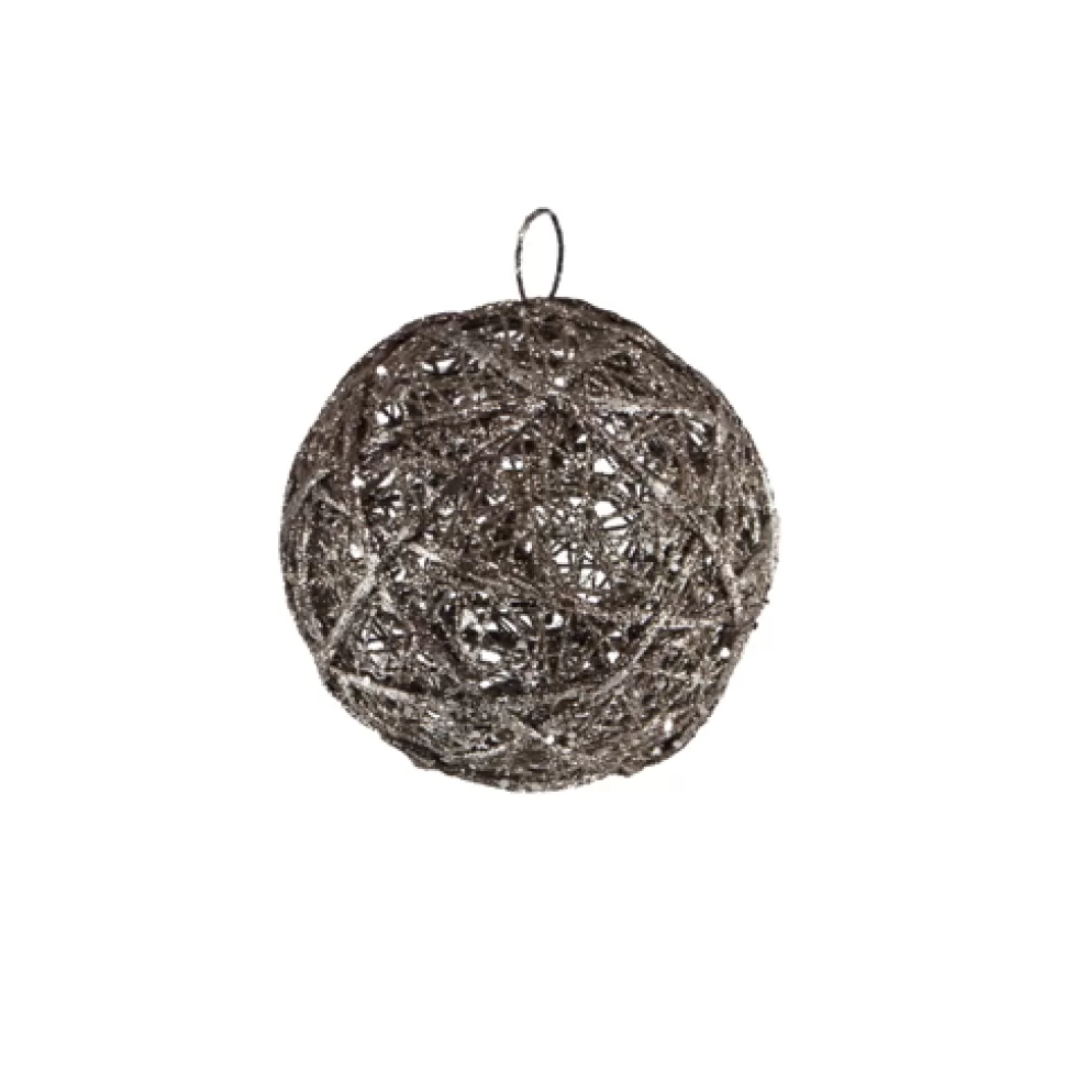 Christmas Forever BALL NATURAL VINE 5″ BROWN W/SILVER GLITTER
