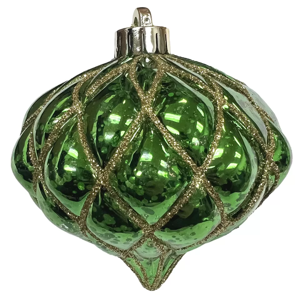 Christmas Forever BALL ONION 4.5″ SHINY GREEN DIAMOND PT. W/ GOLD GLTR.