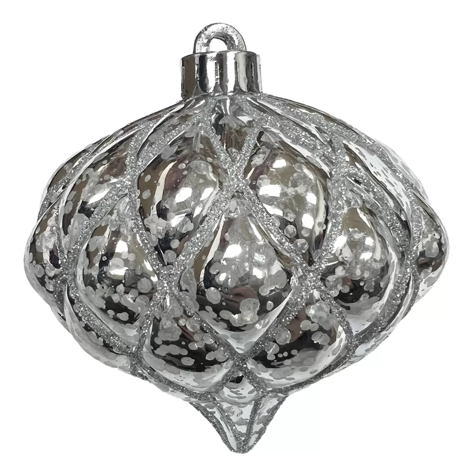 Christmas Forever BALL ONION 4.5″ SHINY SILVER DIAMOND PT. W/ SILVER GLTR.