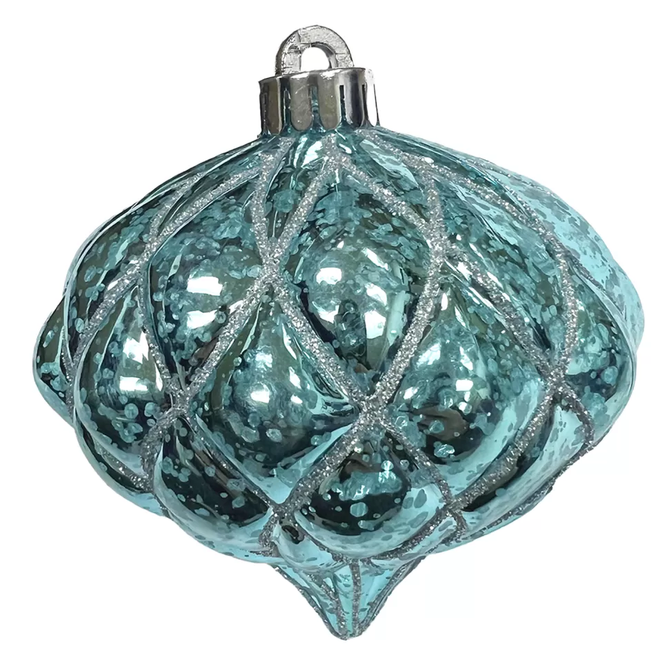Christmas Forever BALL ONION 4.5″ SHINY WINTER BLUE DIAMOND PT. W/ SLV. GLTR.
