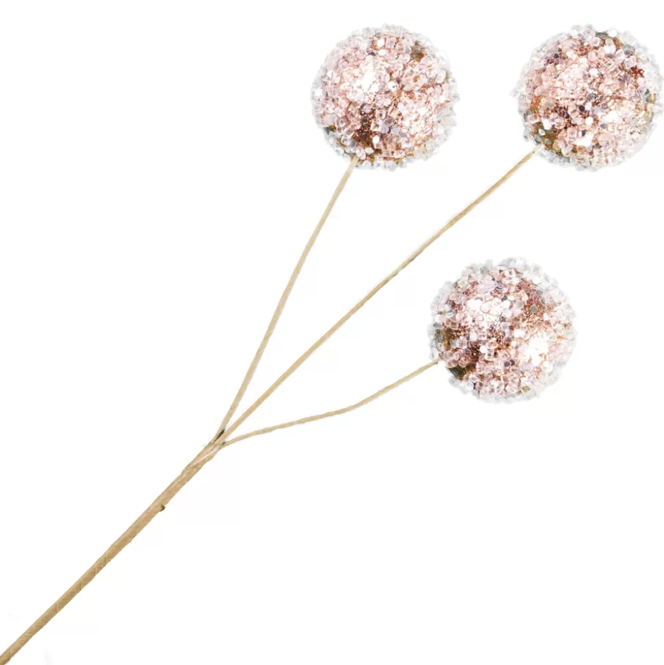 Christmas Forever BALL PICK 13″X3 ROSE GOLD W/ICE & GLITTER