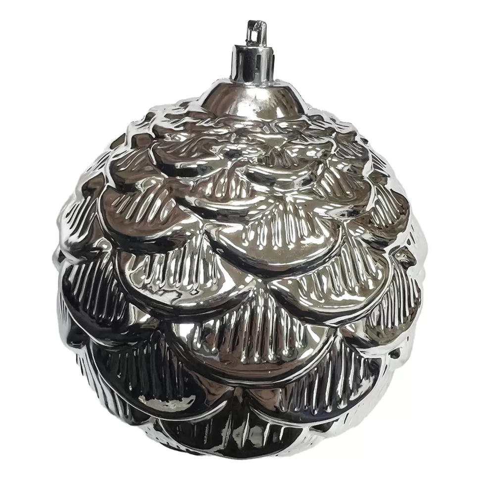 Christmas Forever BALL PINECONE LOOK 100MM SHINY SILVER