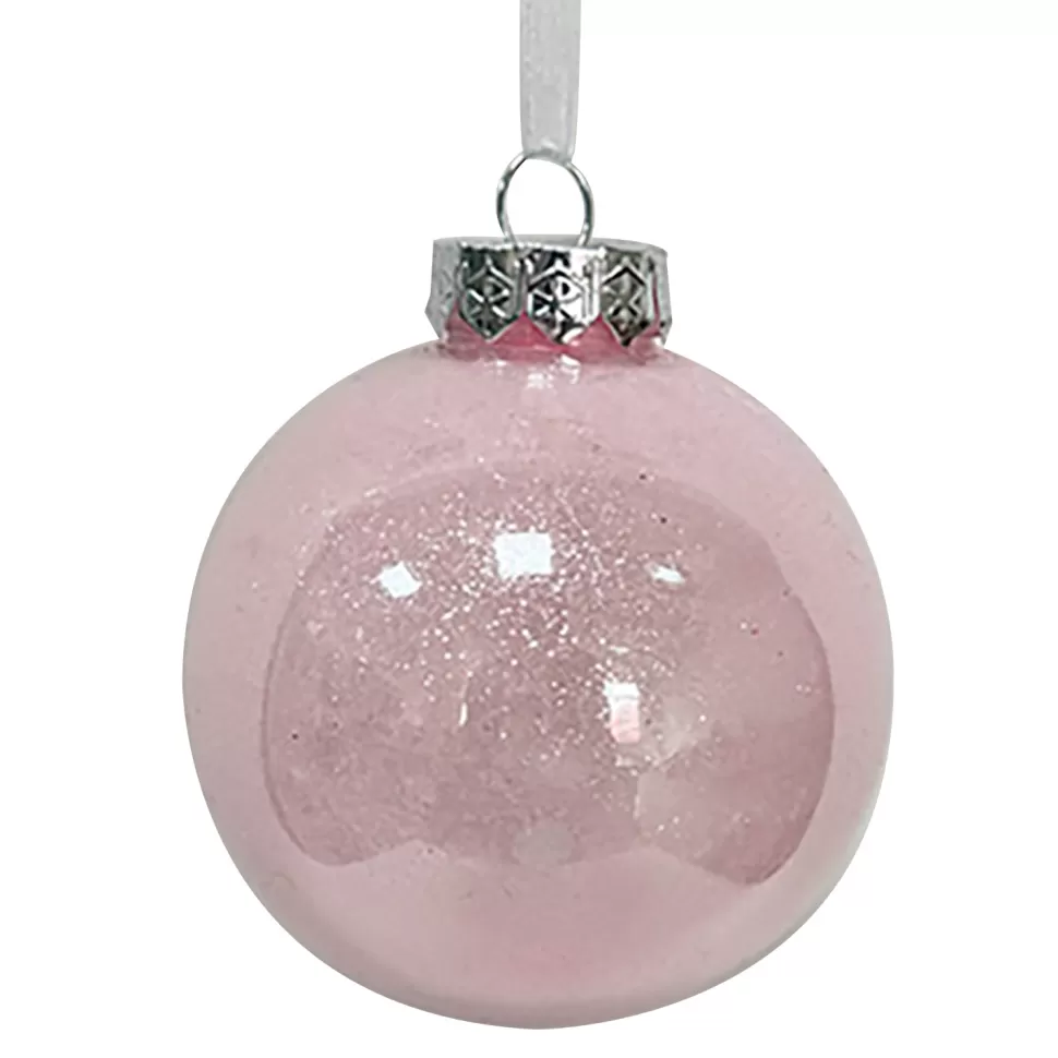 Christmas Forever BALL PINK 100MM CLEAR W/ INSIDE GLITTER