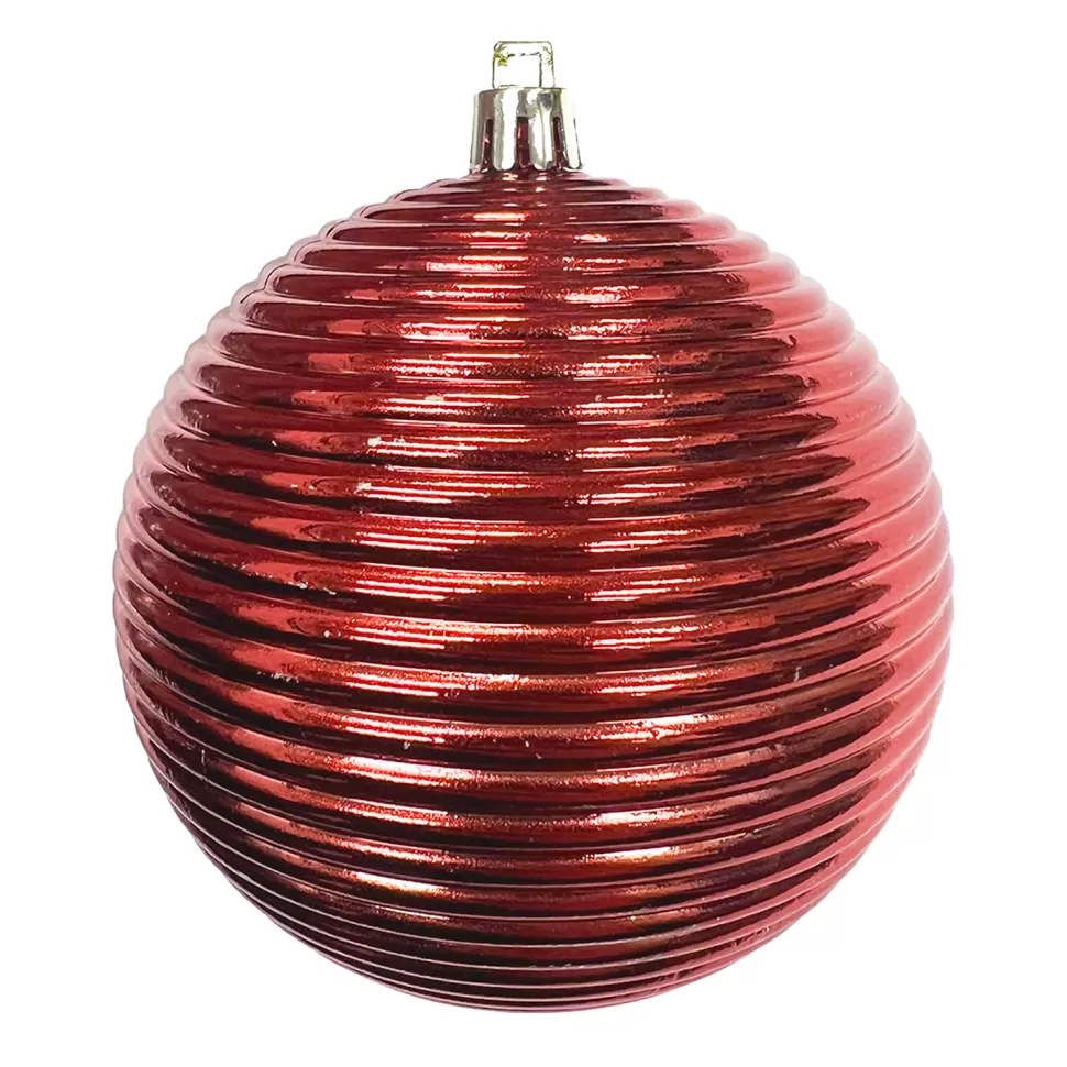 Christmas Forever BALL RIBBED 100MM SHINY RED