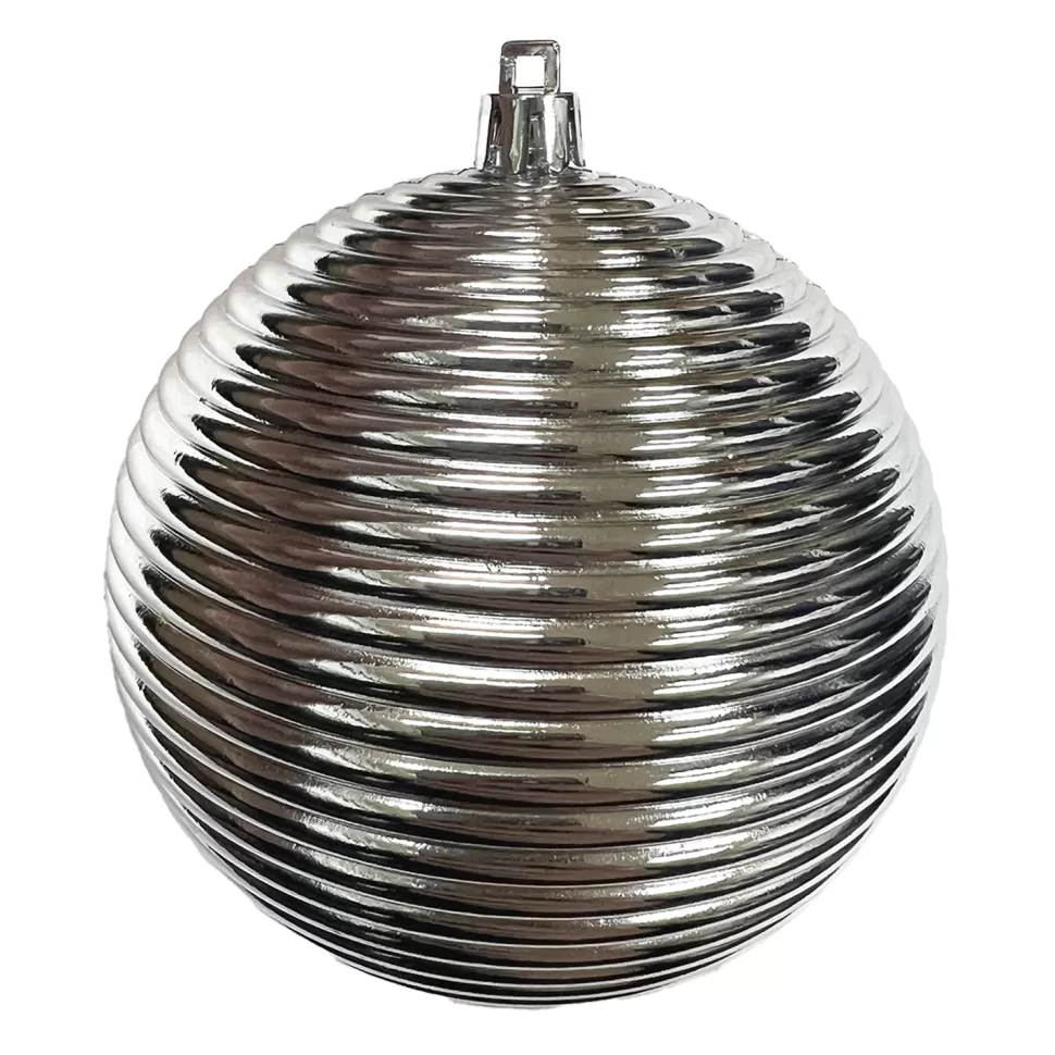 Christmas Forever BALL RIBBED 100MM SHINY SILVER