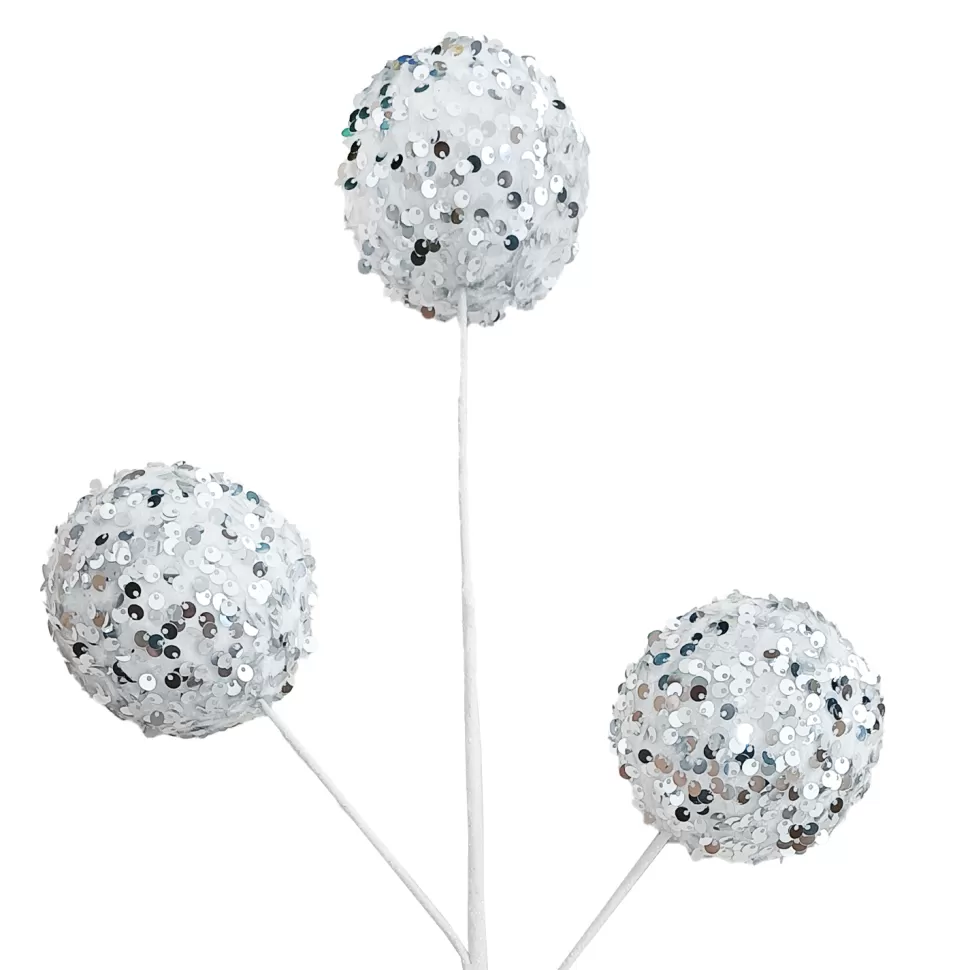 Christmas Forever BALL SPRAY 26″X3.5X3 WHITE/SILVER SEQUINS