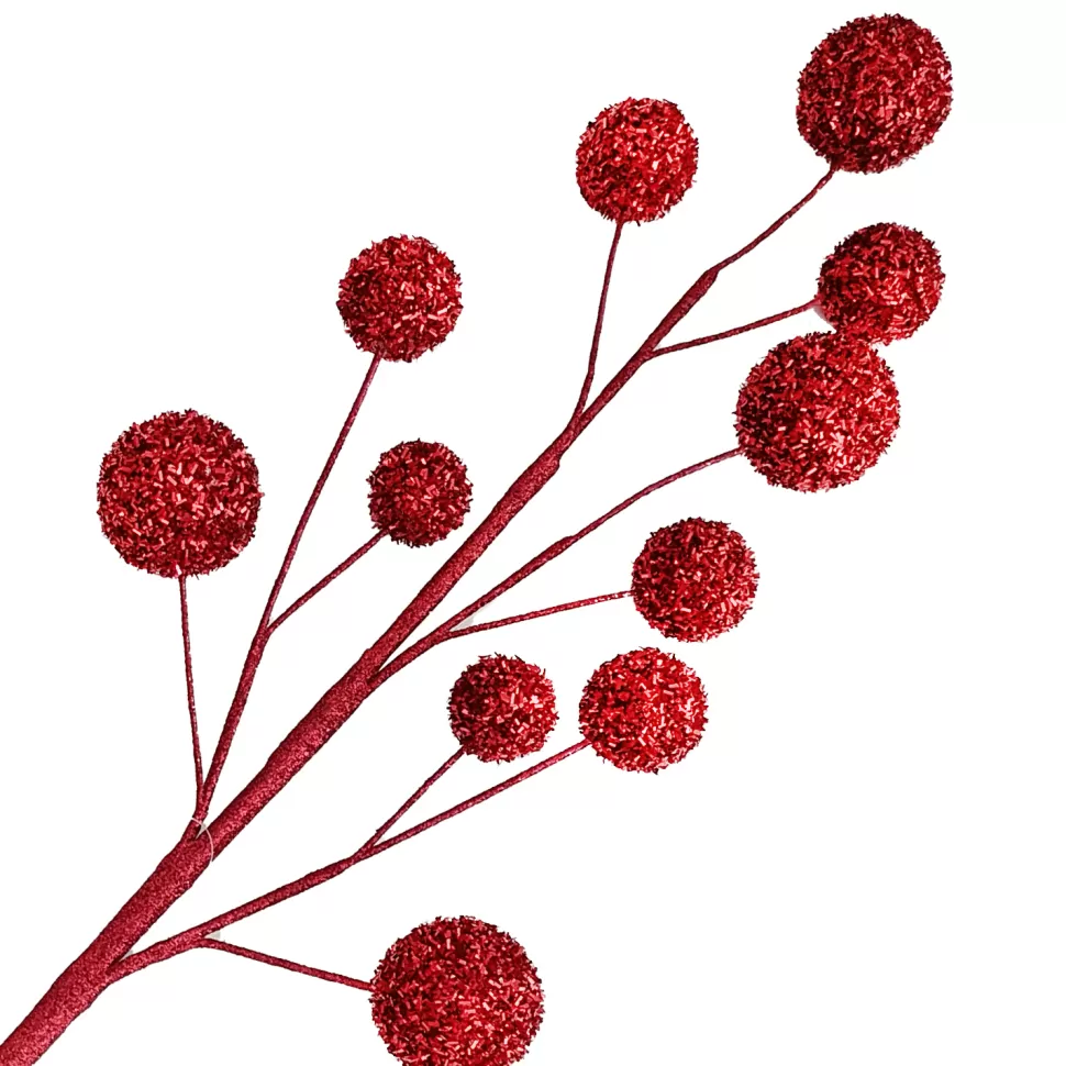 Christmas Forever BALL SPRAYS 29.5″X11 RED TINSEL GLTR.