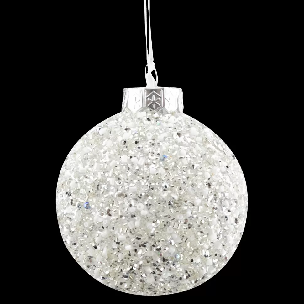 Christmas Forever BALL WHITE/ SILVER 100MM GLITTER & BEADS