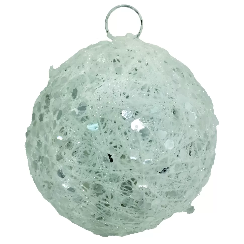 Christmas Forever BALL WHITE WIRE & STRING 6″ W/ SEQUIN & ICE GLITTER
