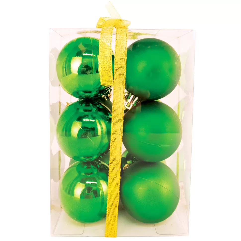 Christmas Forever BALLS BOXED 12PC 60MM GREEN SHINY /MATT