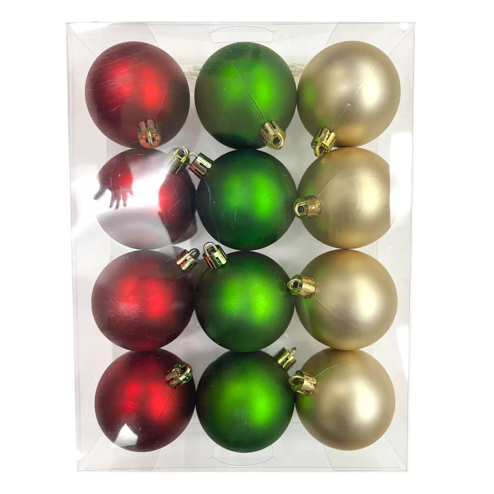 Christmas Forever BALLS BOXED 12PC 60MM MATT RED/GREEN/GOLD