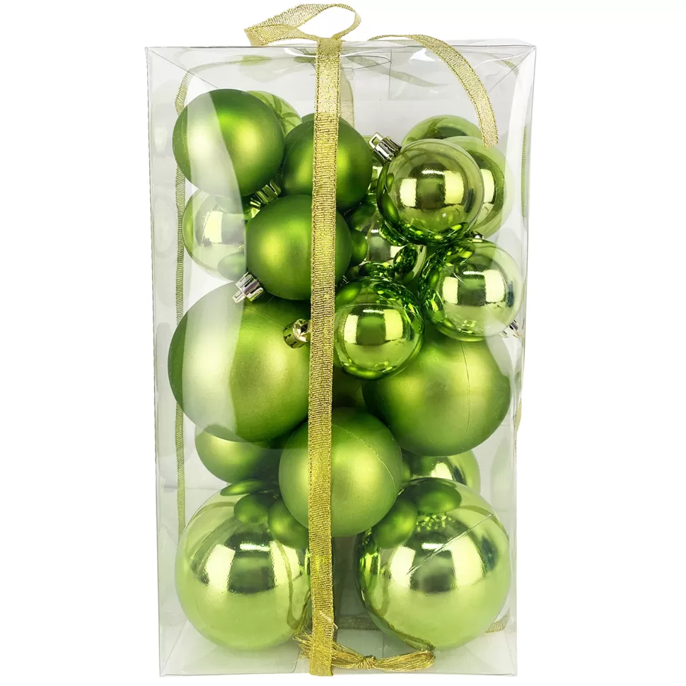 Christmas Forever BALLS BOXED 27PC 50/60/80MM CHARTREUSE SHINY/ MATT