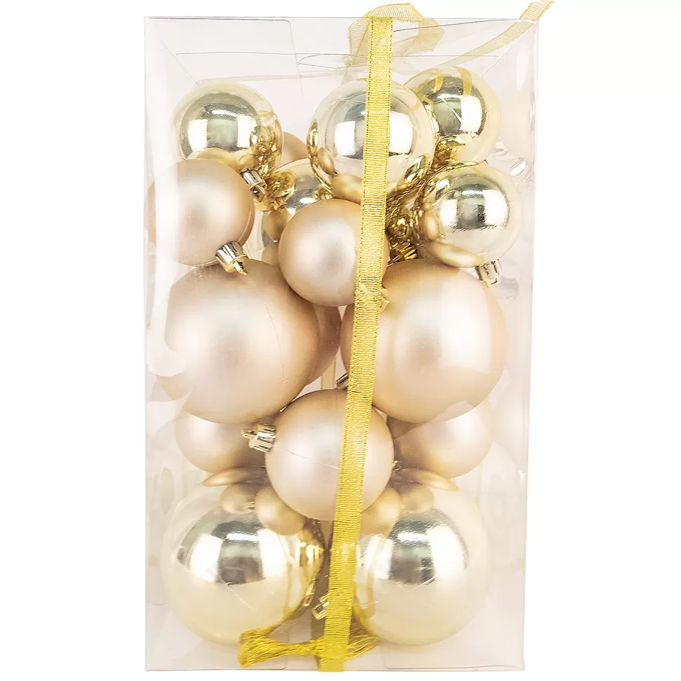 Christmas Forever BALLS BOXED 27PC 50/60/80MM GOLD SHINY/ MATT