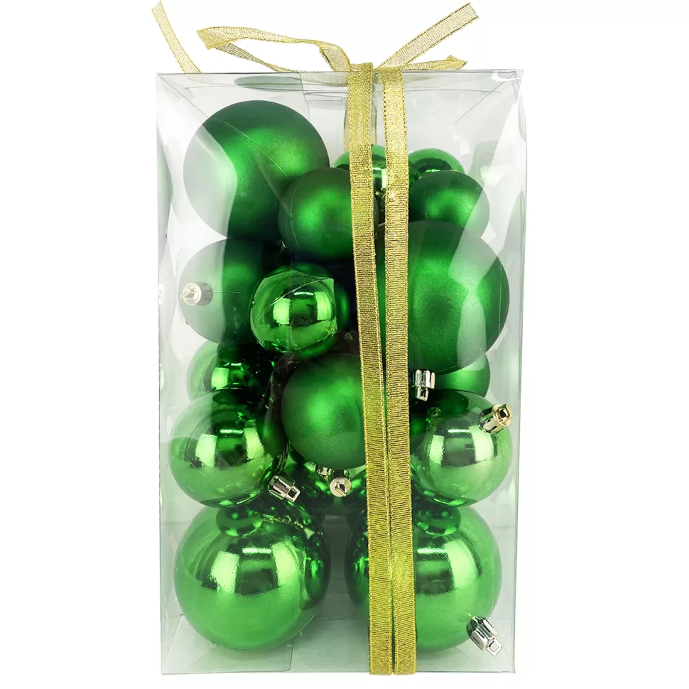 Christmas Forever BALLS BOXED 27PC 50/60/80MM GREEN SHINY/ MATT