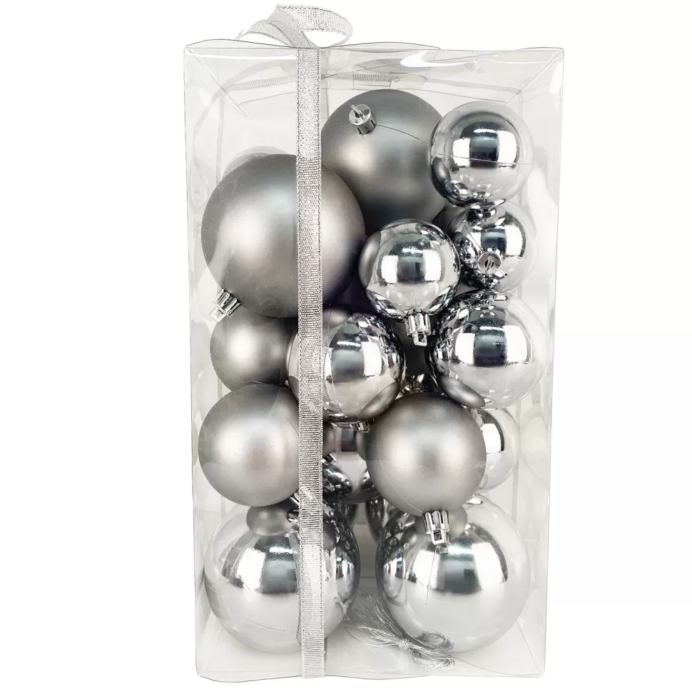 Christmas Forever BALLS BOXED 27PC 50/60/80MM PEWTER SHINY/ MATT