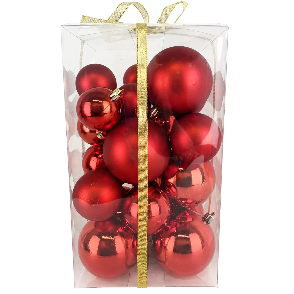 Christmas Forever BALLS BOXED 27PC 50/60/80MM RED SHINY/ MATT