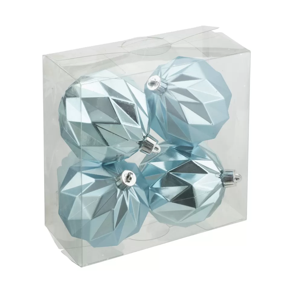 Christmas Forever BALLS BOXED 4PC 80MM ICE BLUE MATT/SHINY DIAMOND CUT